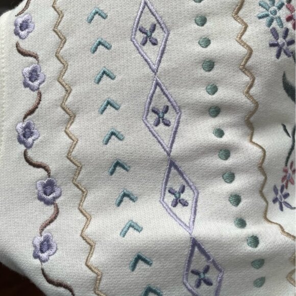 Vintage 80s embroidered cream poly cotton Tan Jay pullover sweater size small - Picture 13 of 14